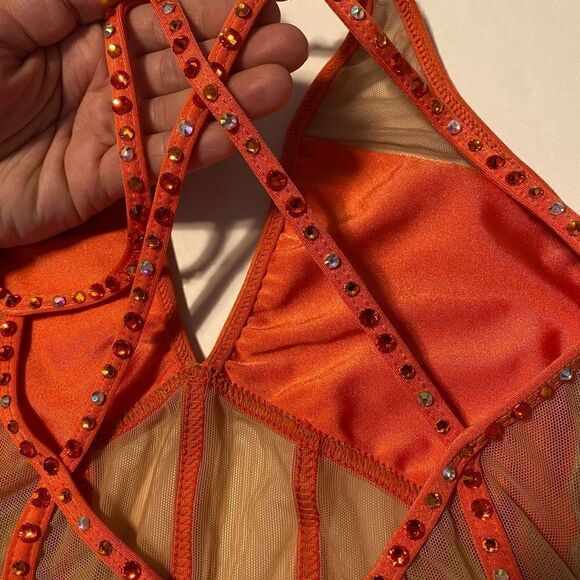 LA dance designs semi custom ASTRA UNITARD coral orange child large LC - Picture 8 of 16